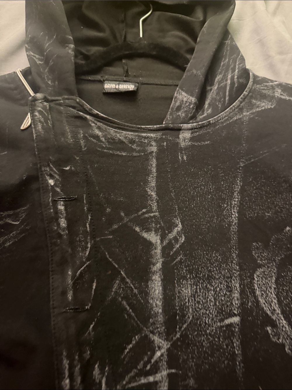 Black Patterned Hooded Jacket
